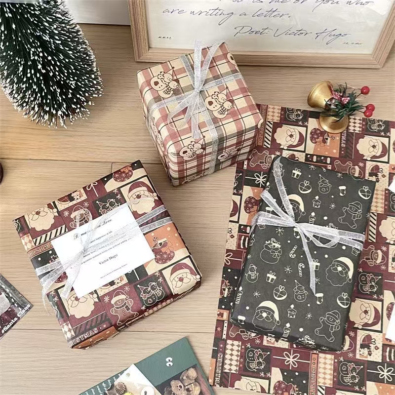 Vintage large kraft Christmas wrapping paper sheets