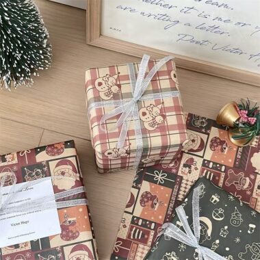 Vintage large kraft Christmas wrapping paper sheets