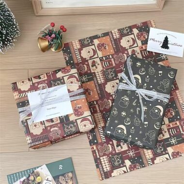 Vintage large kraft Christmas wrapping paper sheets