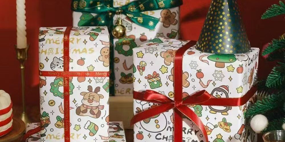 Vintage pet-themed Christmas wrapping paper for gifts