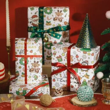 Vintage pet-themed Christmas wrapping paper for gifts