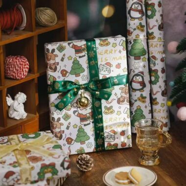 Vintage pet-themed Christmas wrapping paper for gifts
