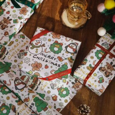 Vintage pet-themed Christmas wrapping paper for gifts