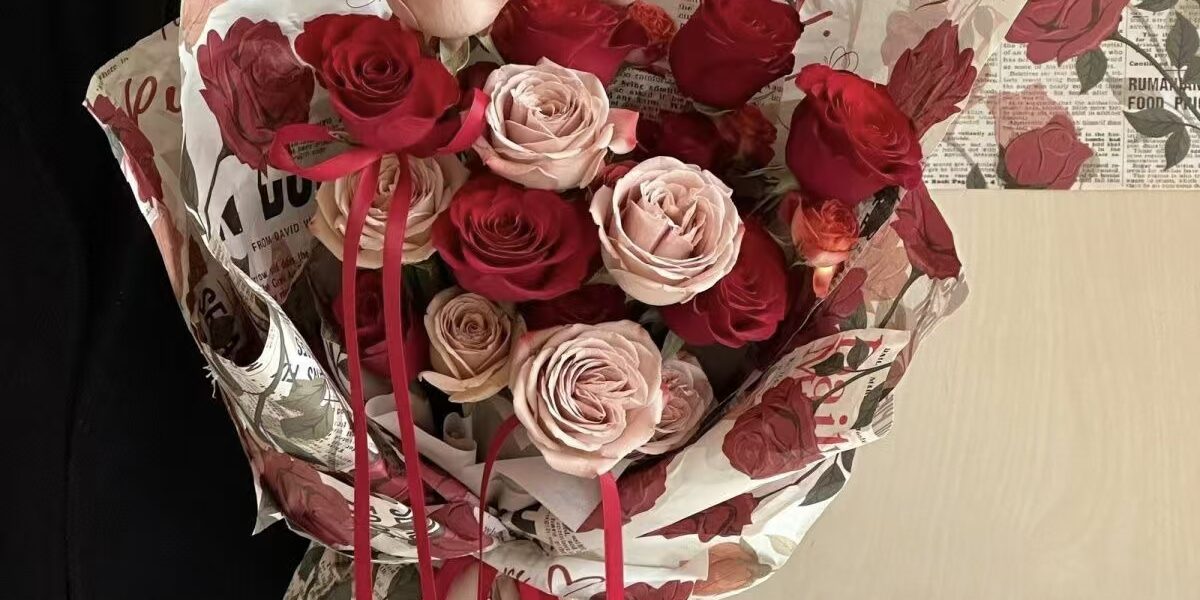 Vintage romantic floral wrapping paper with retro flower print