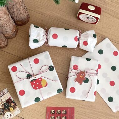 Cute polka dot Christmas wrapping paper for festive gifts