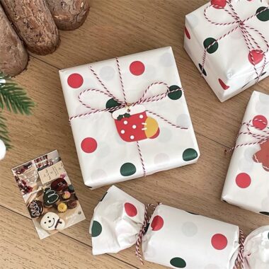 Cute polka dot Christmas wrapping paper for festive gifts