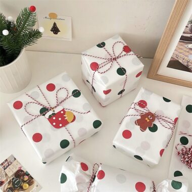 Cute polka dot Christmas wrapping paper for festive gifts