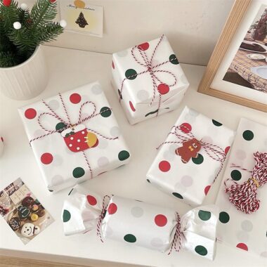 Cute polka dot Christmas wrapping paper for festive gifts