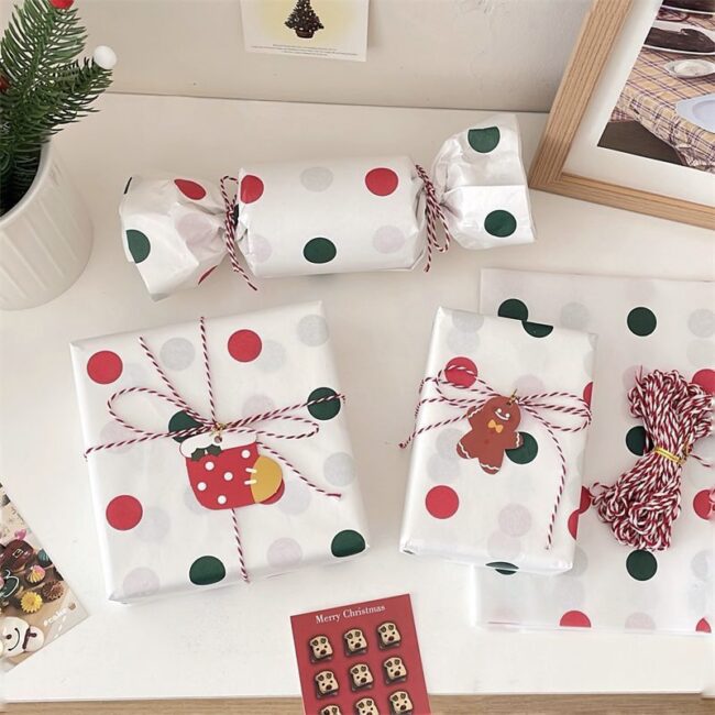 Cute polka dot Christmas wrapping paper for festive gifts