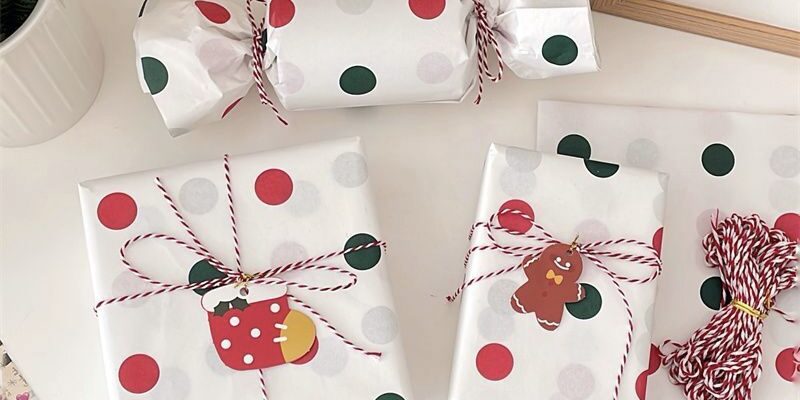 Cute polka dot Christmas wrapping paper for festive gifts