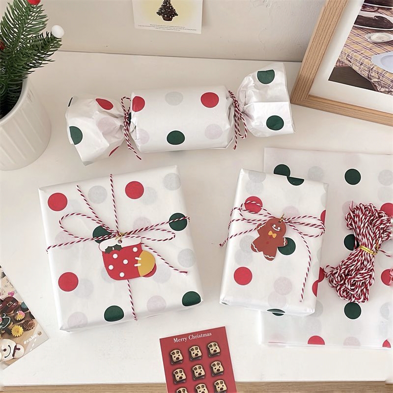 Cute polka dot Christmas wrapping paper for festive gifts