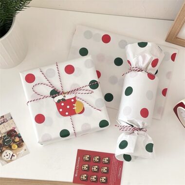 Cute polka dot Christmas wrapping paper for festive gifts