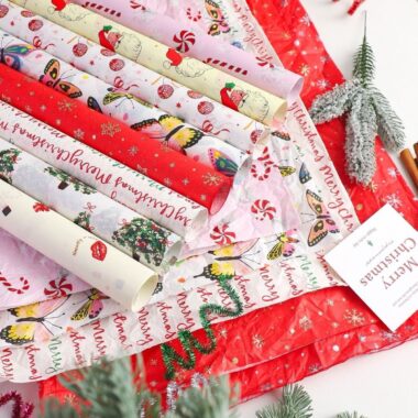 Hand crumpled painted Christmas wrapping paper for gifts