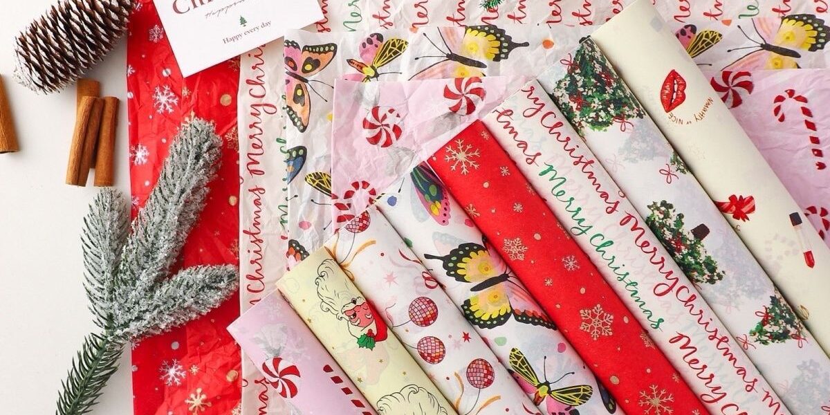 Hand crumpled painted Christmas wrapping paper for gifts