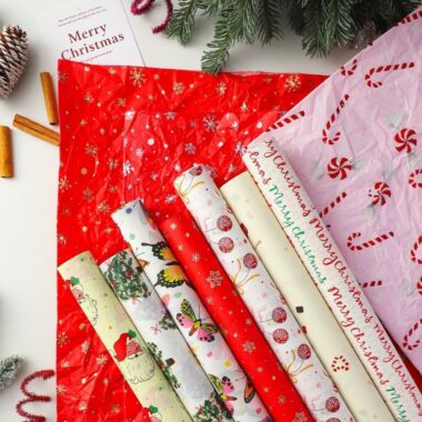 Hand crumpled painted Christmas wrapping paper for gifts