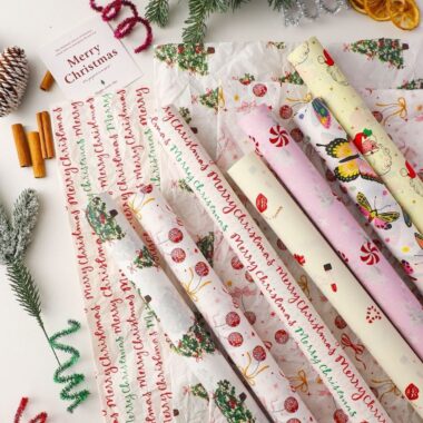 Hand crumpled painted Christmas wrapping paper for gifts