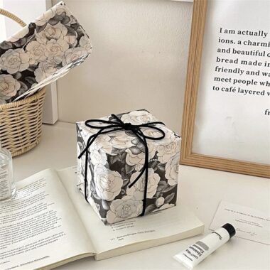 Luxury black camellia romantic festival gift wrapping paper