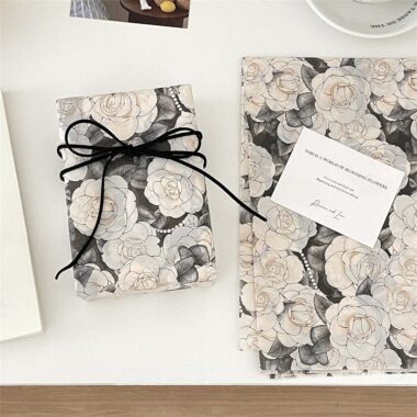 Luxury black camellia romantic festival gift wrapping paper
