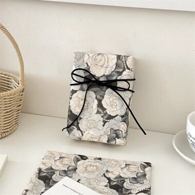 Luxury black camellia romantic festival gift wrapping paper