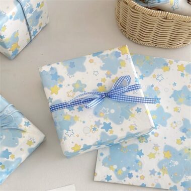 Blue baby’s breath decorative gift wrapping paper floral style