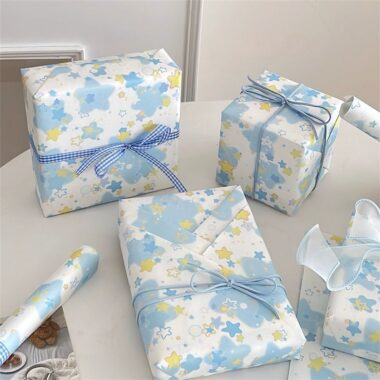 Blue baby’s breath decorative gift wrapping paper floral style