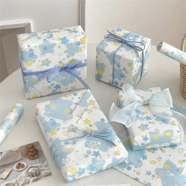 Blue baby’s breath decorative gift wrapping paper floral style