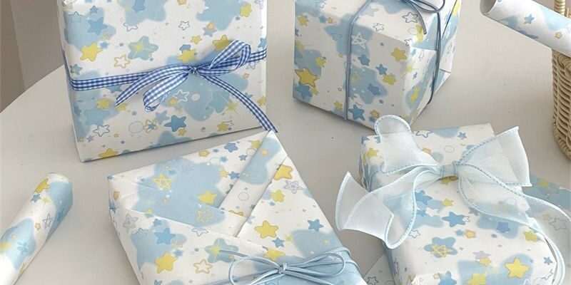 Blue baby’s breath decorative gift wrapping paper floral style