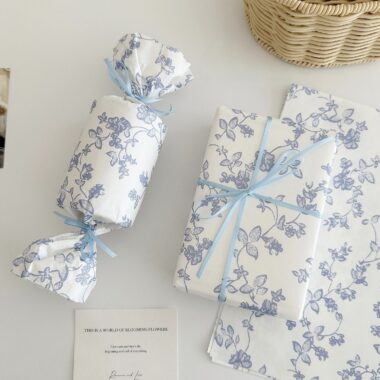 Premium blue floral festival gift wrapping paper elegant style