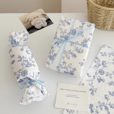 Premium blue floral festival gift wrapping paper elegant style
