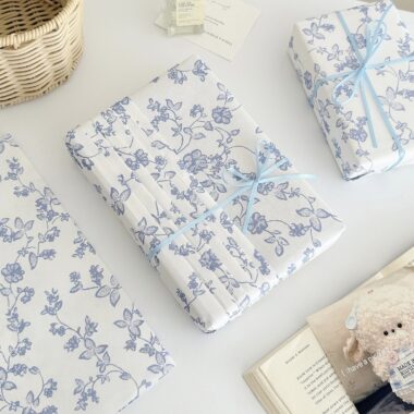 Premium blue floral festival gift wrapping paper elegant style