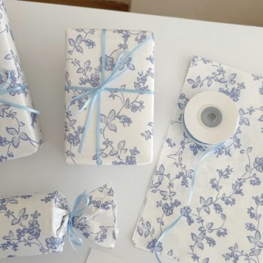 Premium blue floral festival gift wrapping paper elegant style