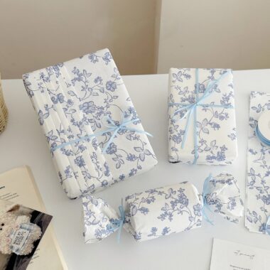 Premium blue floral festival gift wrapping paper elegant style