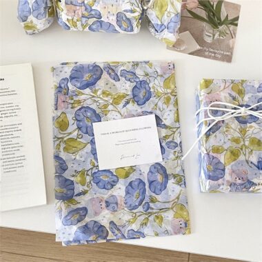 Blue morning glory hand-drawn floral gift wrapping paper