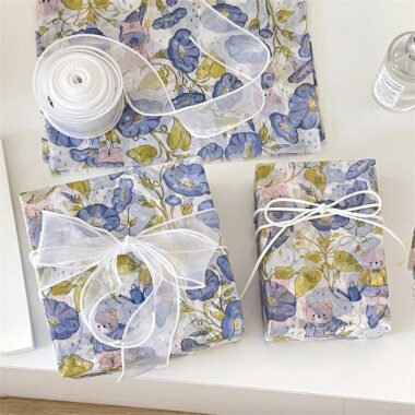 Blue morning glory hand-drawn floral gift wrapping paper