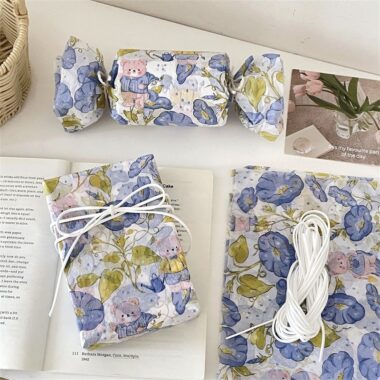 Blue morning glory hand-drawn floral gift wrapping paper