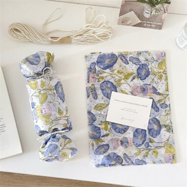 Blue morning glory hand-drawn floral gift wrapping paper