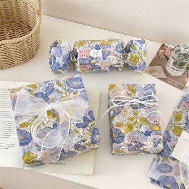 Blue morning glory hand-drawn floral gift wrapping paper