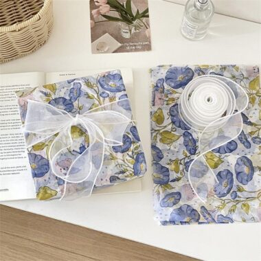 Blue morning glory hand-drawn floral gift wrapping paper