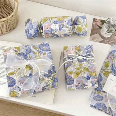 Blue morning glory hand-drawn floral gift wrapping paper