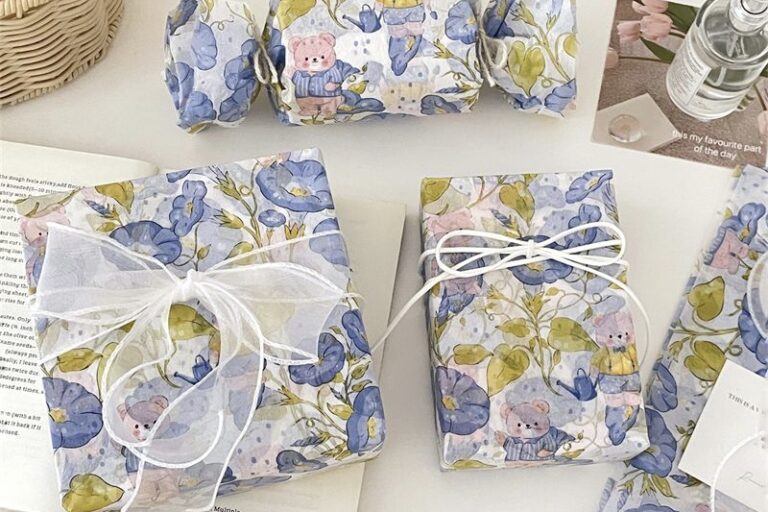 Blue morning glory hand-drawn floral gift wrapping paper