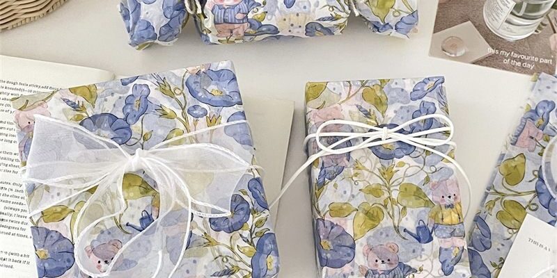Blue morning glory hand-drawn floral gift wrapping paper