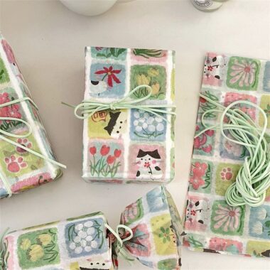 Cat grid creative gift wrapping paper aesthetic style