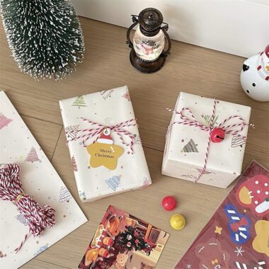 Colorful Christmas tree wrapping paper with festive atmosphere