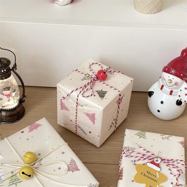 Colorful Christmas tree wrapping paper with festive atmosphere