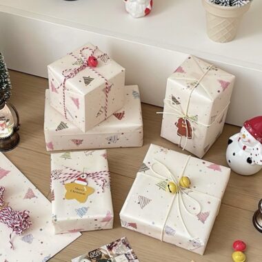 Colorful Christmas tree wrapping paper with festive atmosphere