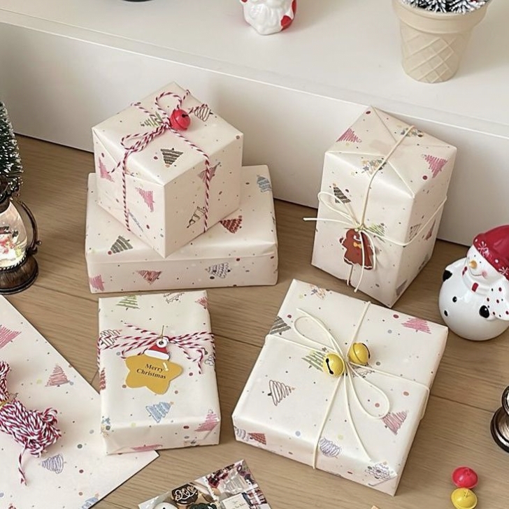 Colorful Christmas tree wrapping paper with festive atmosphere