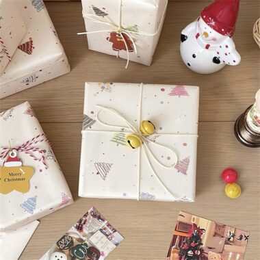 Colorful Christmas tree wrapping paper with festive atmosphere