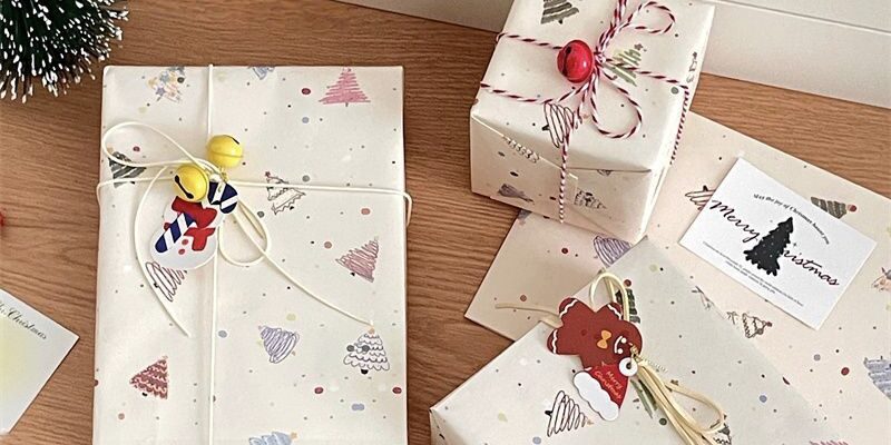 Large kraft Christmas tree wrapping paper for holiday gifts