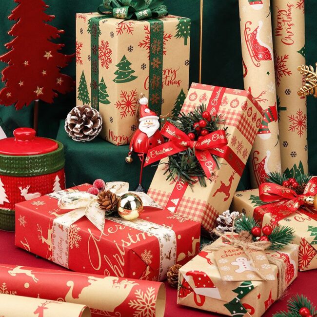 Large size kraft Christmas wrapping paper for creative gift wrap