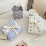 Cute bear grid gift wrapping paper with playful pattern